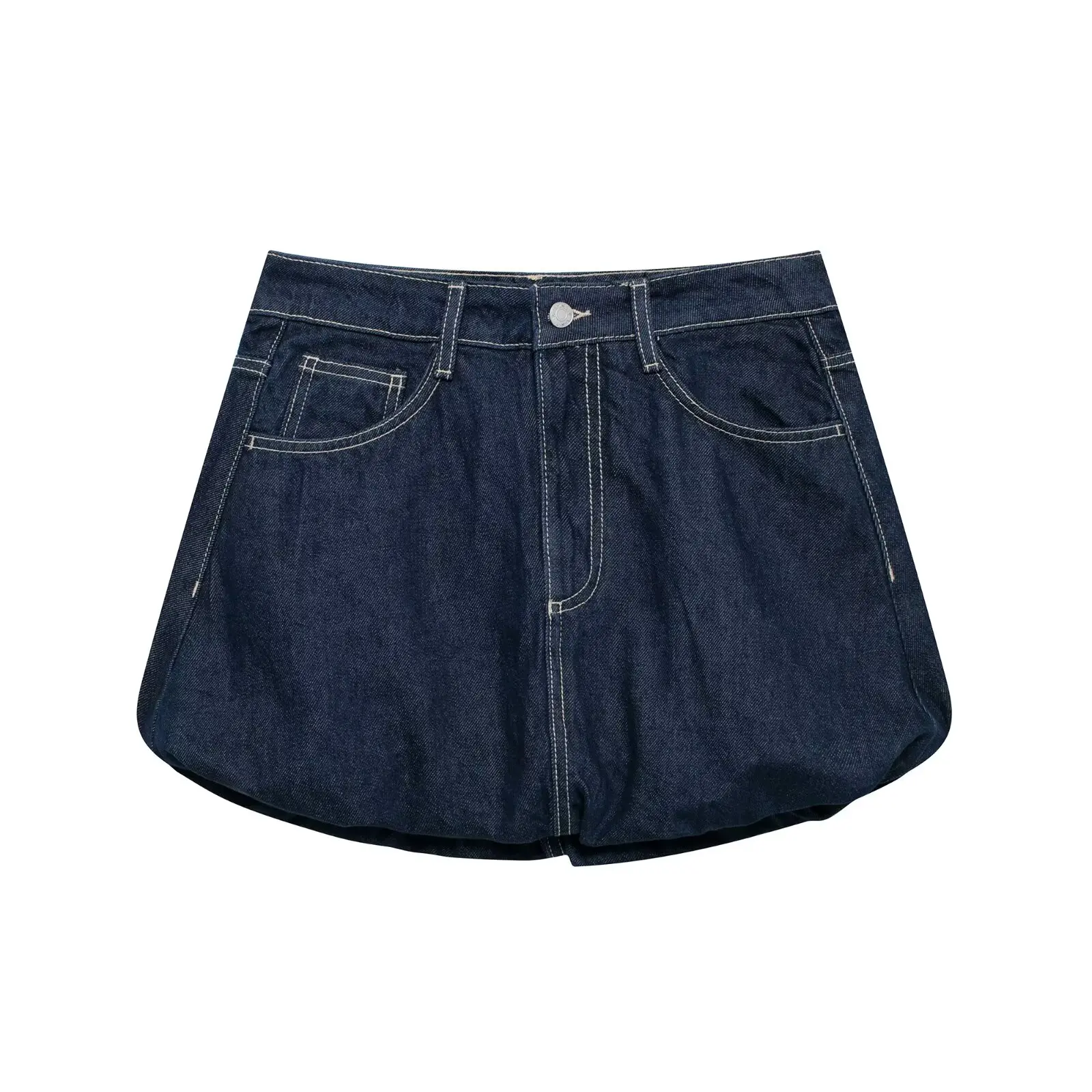 Tangada 2025 Summer Women's Denim Skirt High Waist Pocket Vintage Balloon Mini Denim Skirt 3H0084