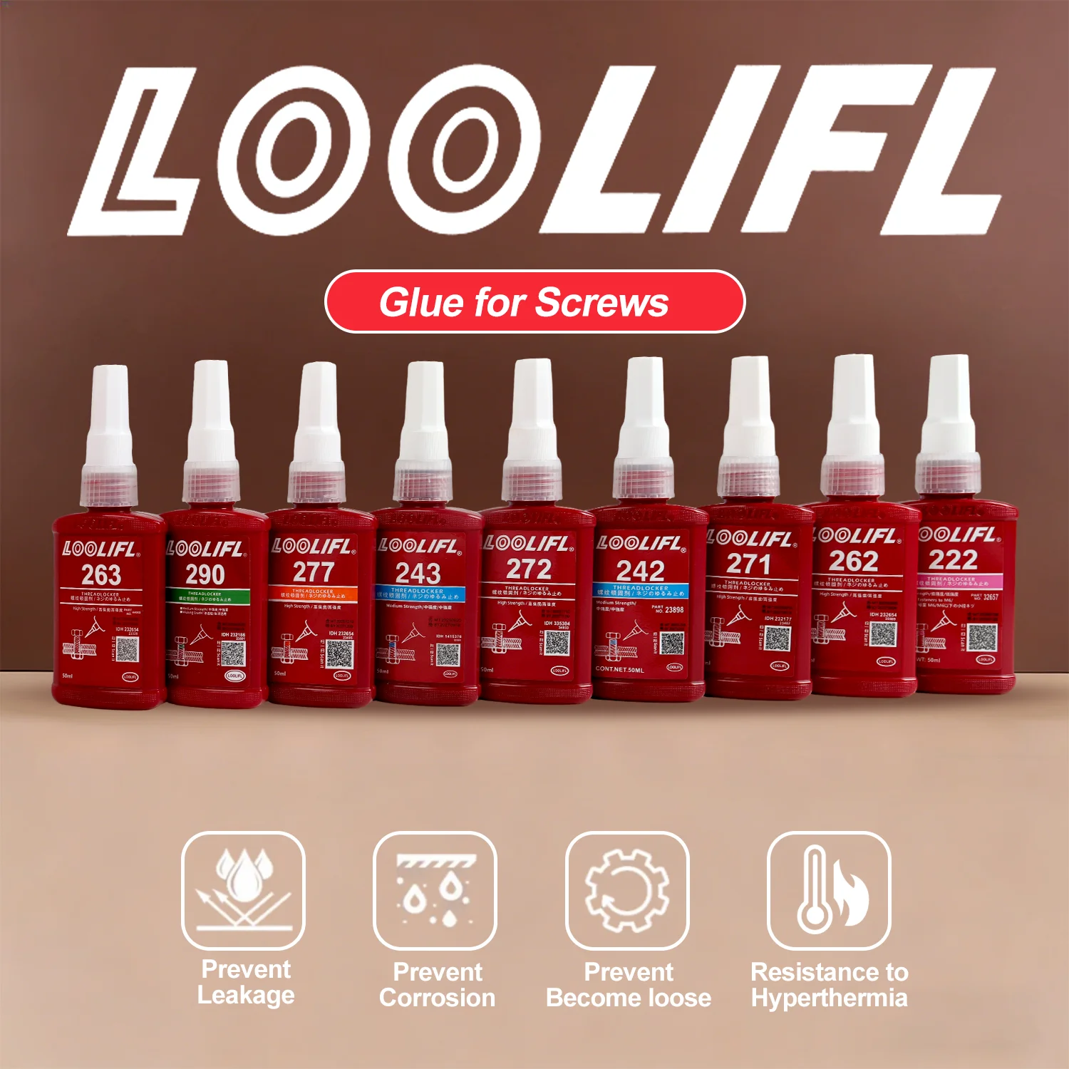 

222 Purple Flowable Type - Removable Threadlocker for Nuts, Bolts, and Fasteners, Medium-Strength Thread Compound, Prevents Loosening and Corrosion, High Temperature Resistant