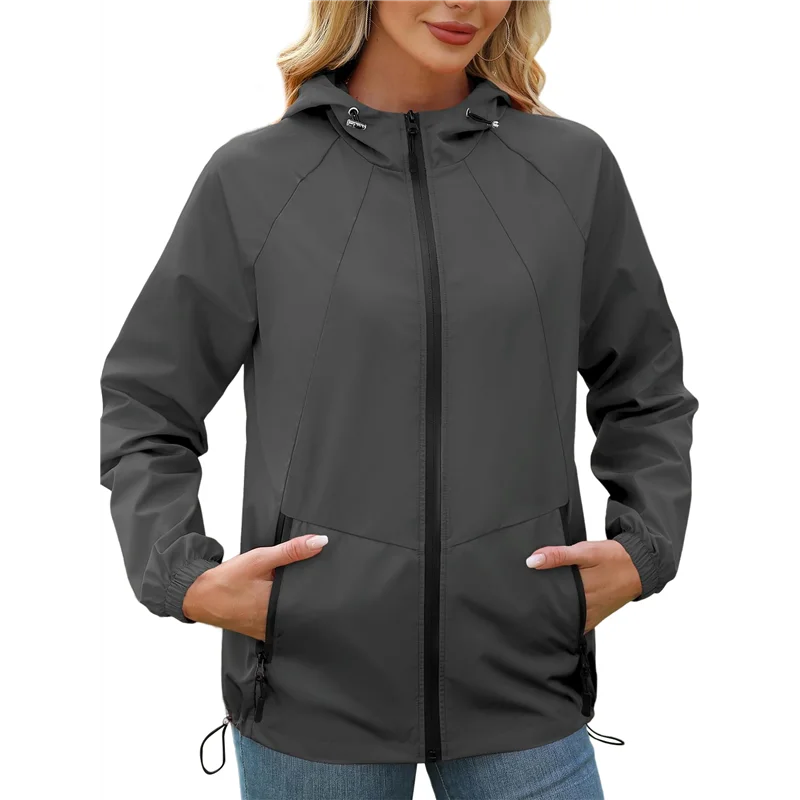 

Дождевик для женщин, водонепроницаемая ветровка, куртка с капюшоном, компактный плащ с карманами