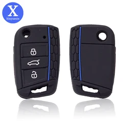 Xinyuexin Car Silicone rubber Key Case For VW Polo Tiguan Golf 7 2015 2016 2017 2018 2019 2020 Key Cover Key Fob Shell Protector