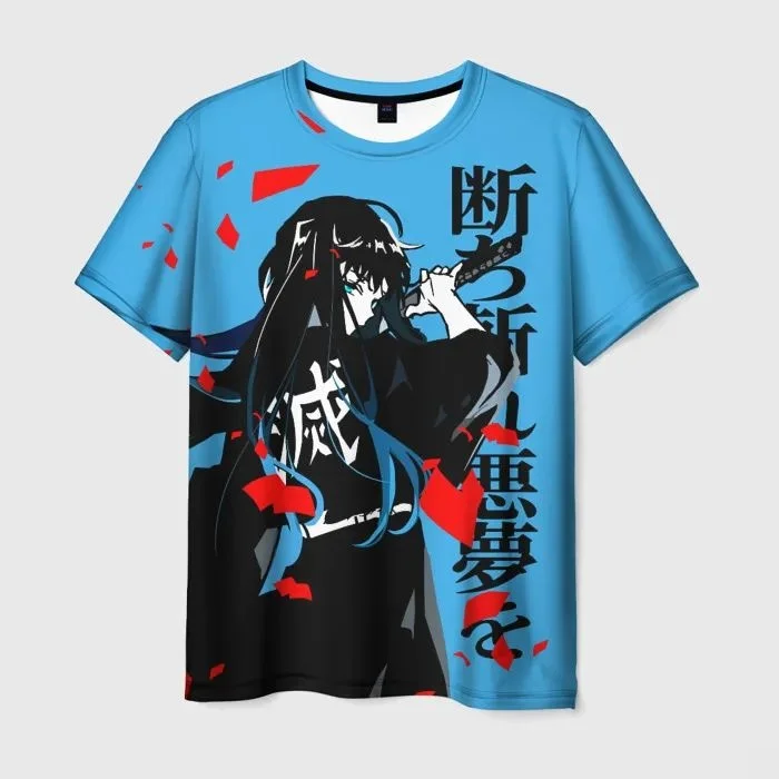 Bandai Anime Demon Slayer Muichiro Tokito Camiseta con estampado 3D para hombre Ropa de calle informal Los fanáticos del anime deben tener un uso diario cómodo1