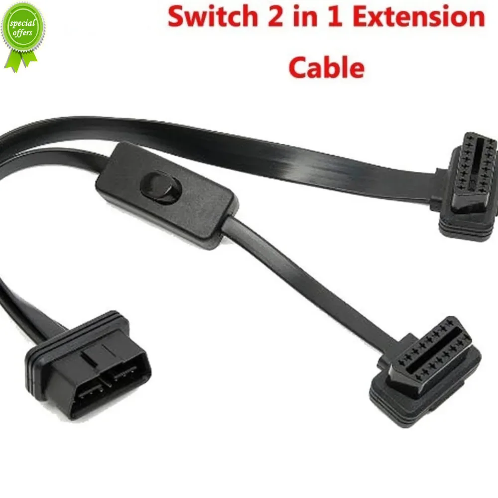 

OBD2 Y Splitter 1 In 2 Extension Cable Ultra-thin Elbow Noodles Cable Diagnostic Connector Cable Cord With Switch