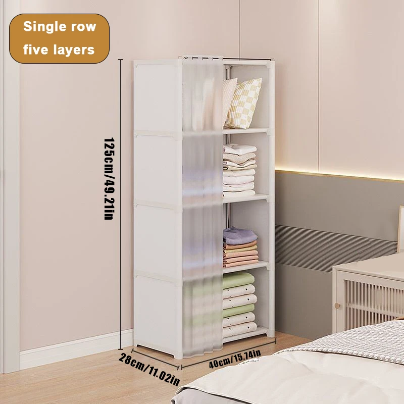 Dustproof Storage Cabinet Wardrobe Multi-layer Storage Rack Multifunctional with Curtains Portable Clothes Organizer Cabinet