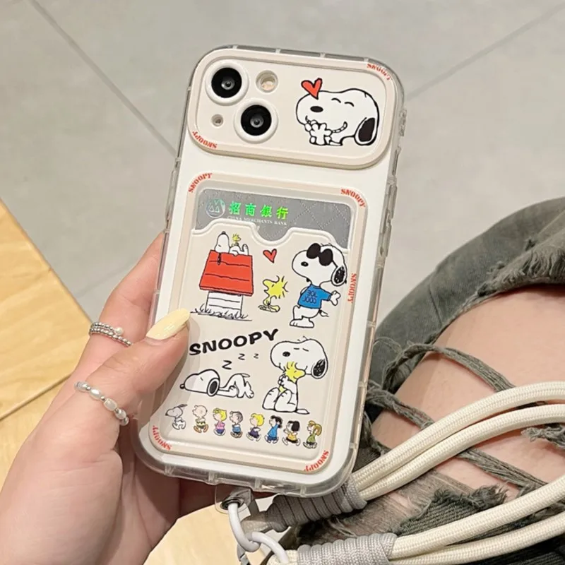 luxury Snoopy lovely Card holder wallet Case protection for iPhone 16 15 14 13 Pro Max 11 12 Coque