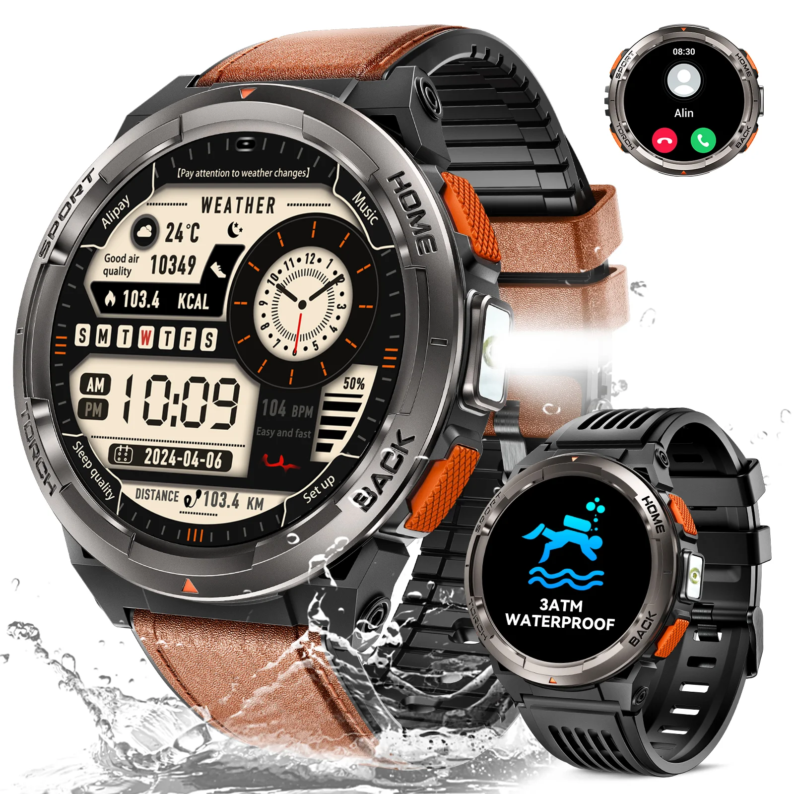 LaNikar New Smart Watch KE5 3ATM Waterproof Original Design Sports Watch With Compass And Altitude Barometer LED Flashlight Call