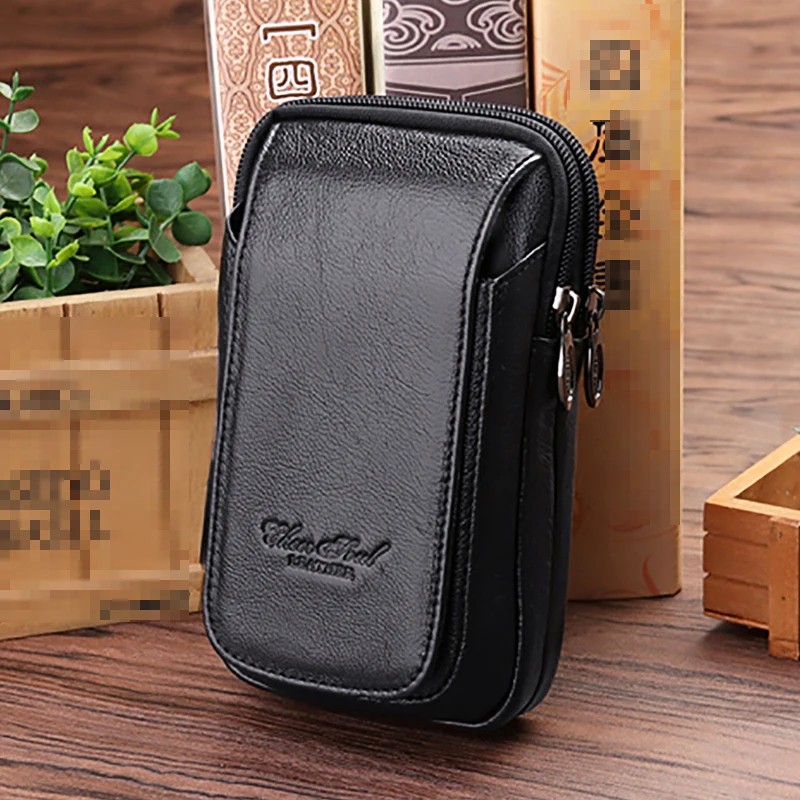 Genuine Leather Cell/Mobile Phone Case Cover Belt Fanny Waist Pack Bags Purse Money Real Cowhide Male Bum Pouch Hook Bag