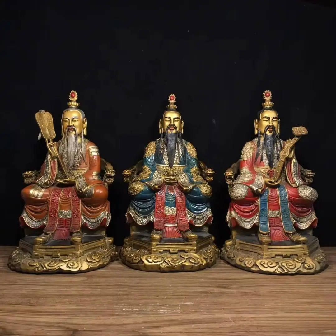 

13"Tibetan Temple Collection Old Bronze Painted Grandmaster Sanqing Patriarch Lord Lao Zi Taoism Primus Ancestors Worship Hall