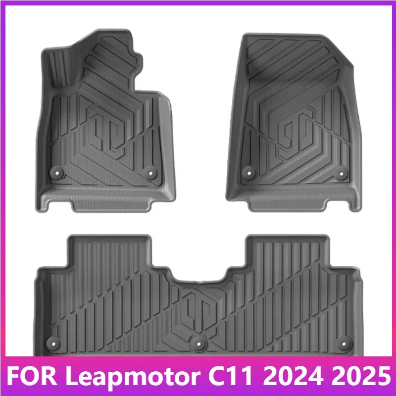 3PCS/Set Floor Mats for Leapmotor C11 2024 2025 TPE 3D Car Floor Mats Left Hand Drive Waterproof All Weather Accessories Black