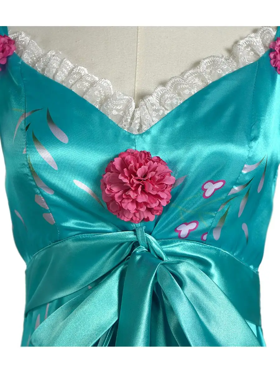 Blue Floral Satin Princ Long Skirt Cosplay loween Costume Giselle Fanfiction Long Dr Chinese Traditional Stage Costume