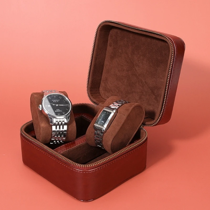 2 Slot Watch Box Cases Cows PU Leather Pouches Soft Lining Jewelry Travel Bags Durable Watch Dust Protections Case