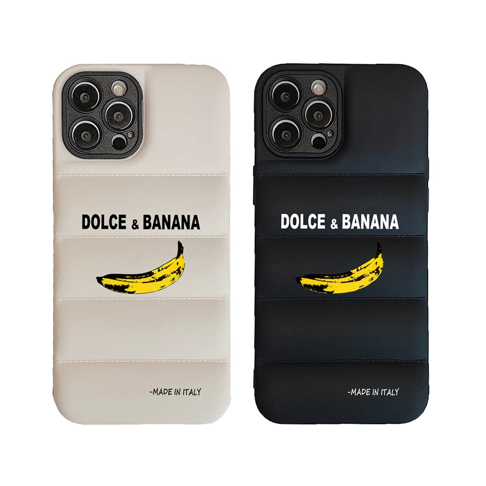 Fashion Brand Down Jacket Dolce & Banana Case for iPhone 11 12 13Mini 14 15 Pro Max XS XR 7 8 Plus SE2020 Cute Bumper Cover Capa