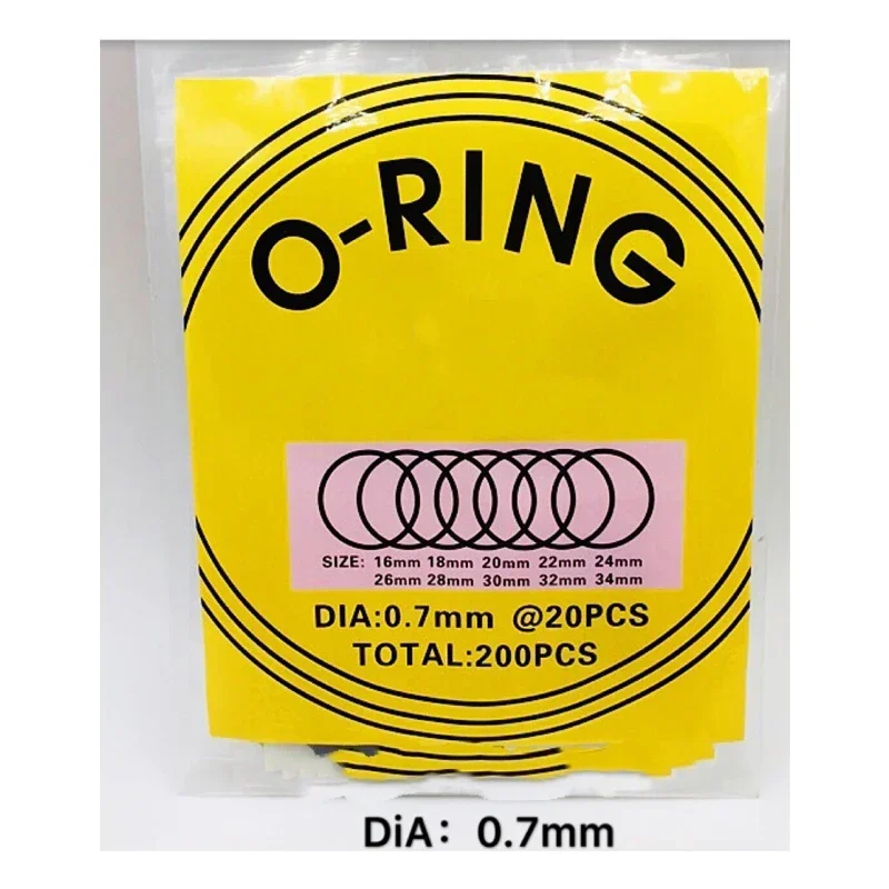 200pcs O-Ring Waterproof Rubber 16mm-34mm Watch Back Cover Gaskets Repairing Replacement Tool for Watchmaker 0.5/0.6/0.7mm