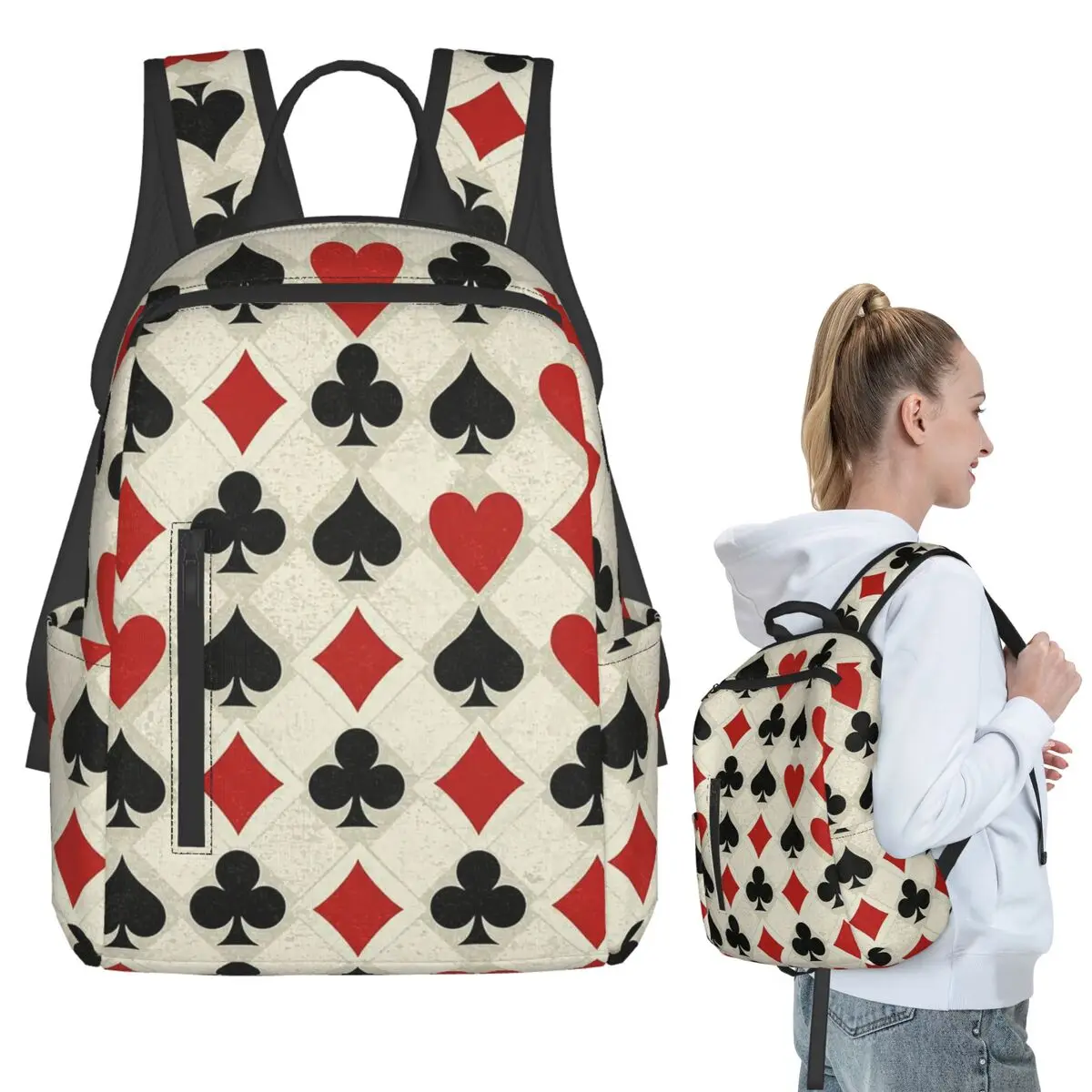 

Playing Cards Symbols Pattern Backpack Student BookBag Children School Bag Laptop Shoulder Bags Men Women