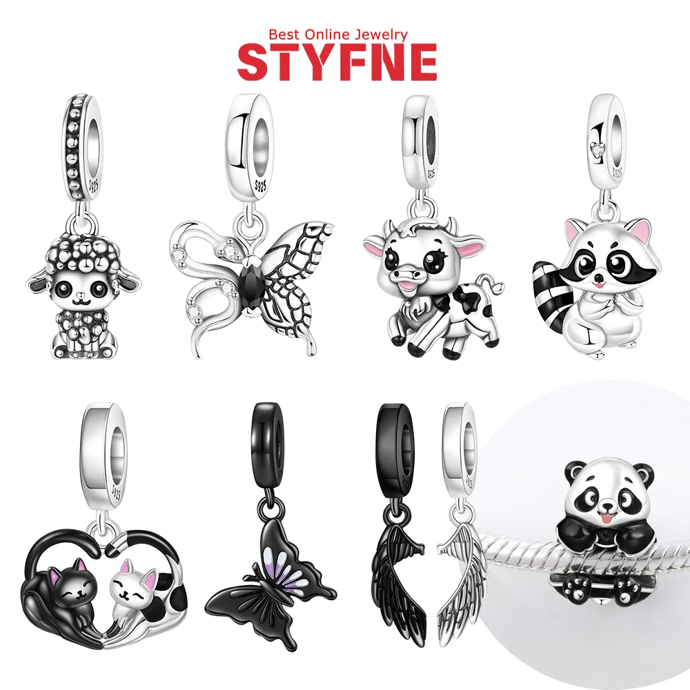 

Black Charms 925 Silver Butterfly Panda Raccoon Calf Lamb Beads Pendant Fit Diy Original Bracelet Necklace Fashion Jewelry Gift