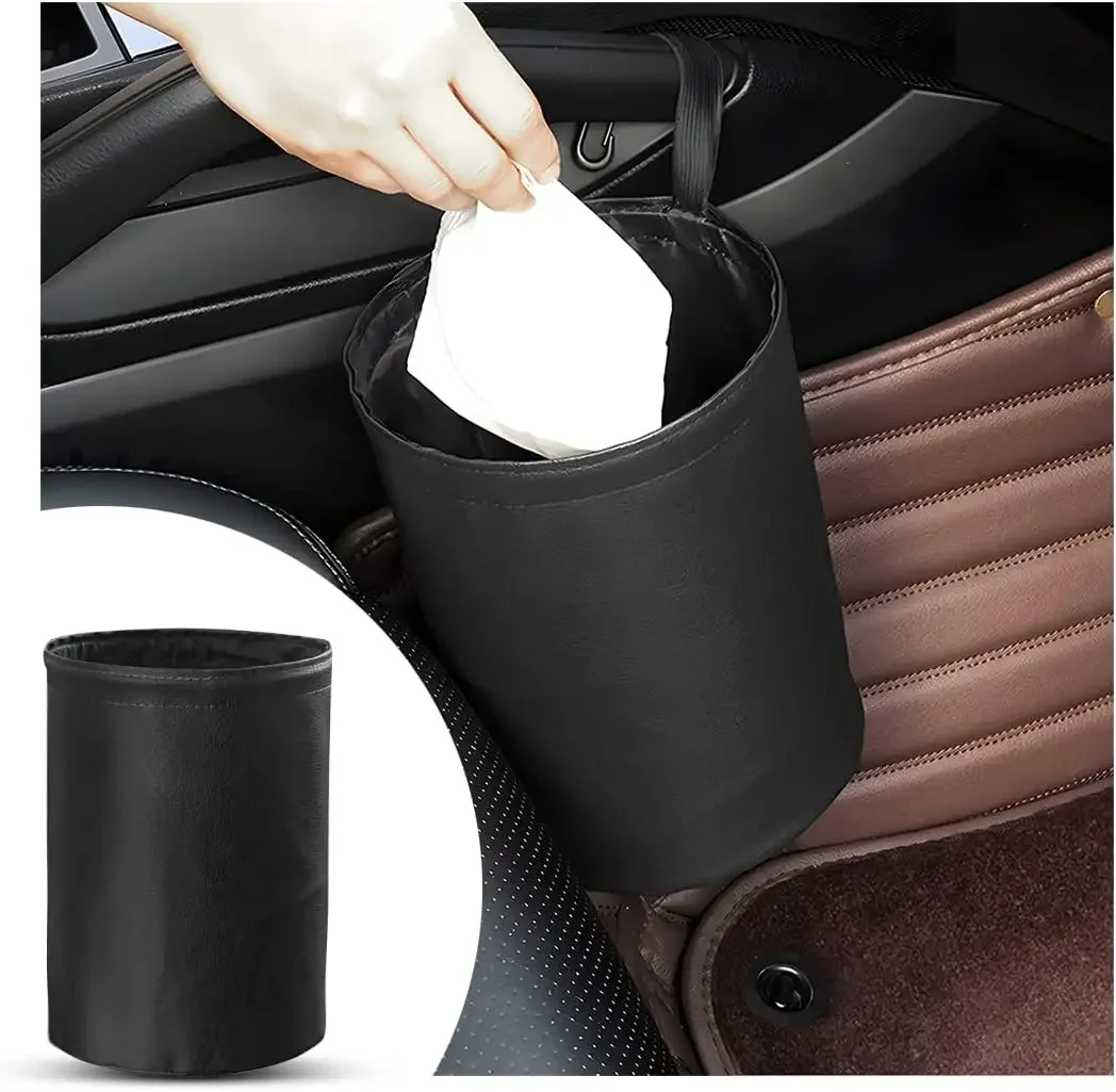 

Collapsible Car Rubbish Bin Black Leather Portable Multifunctional Hanging Waterproof Storage Bag(16*20cm)