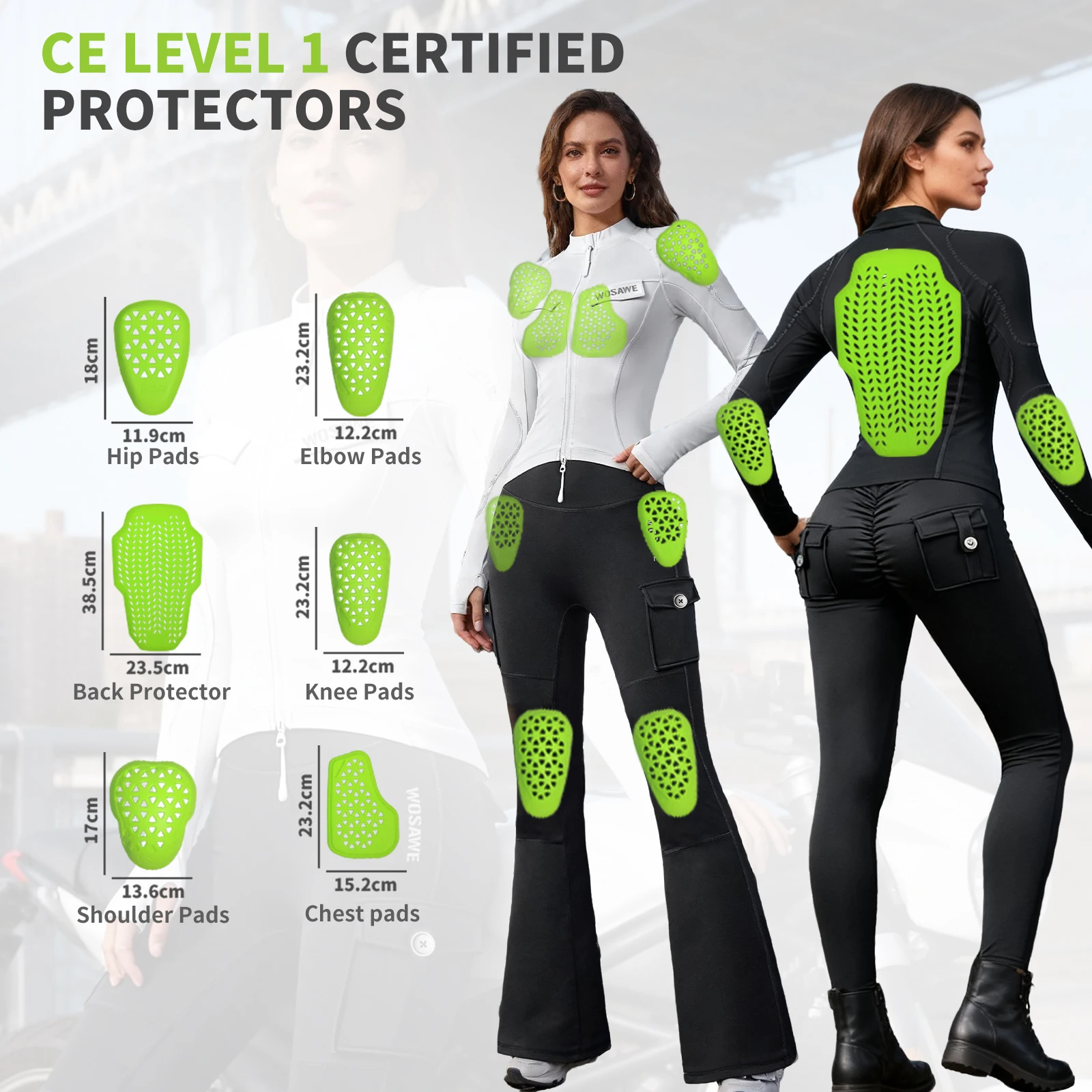 WOSAWE Motorcycle Jacket Insert Protective Gear Motocross CE Protector Back Shoulder Elbow Knee High Elasticity Pads Biker Armor