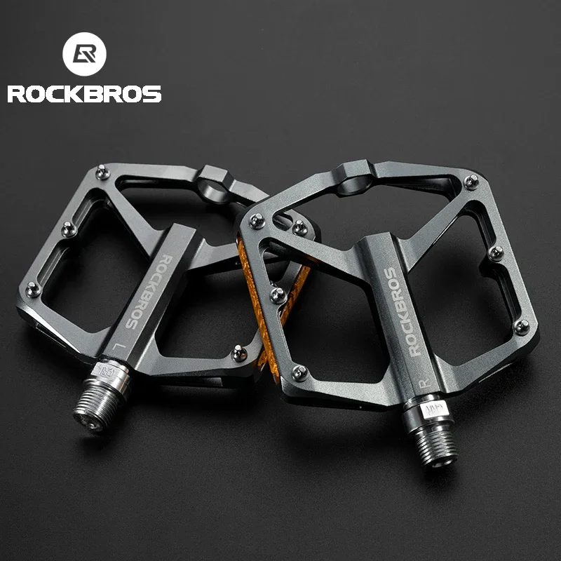 ROCKBROS Bicycle Pedals Save Effort Aluminum Alloy Anti-slip MTB Road Mountain Reflective Bearing Cycling Pedals Bike Accessory