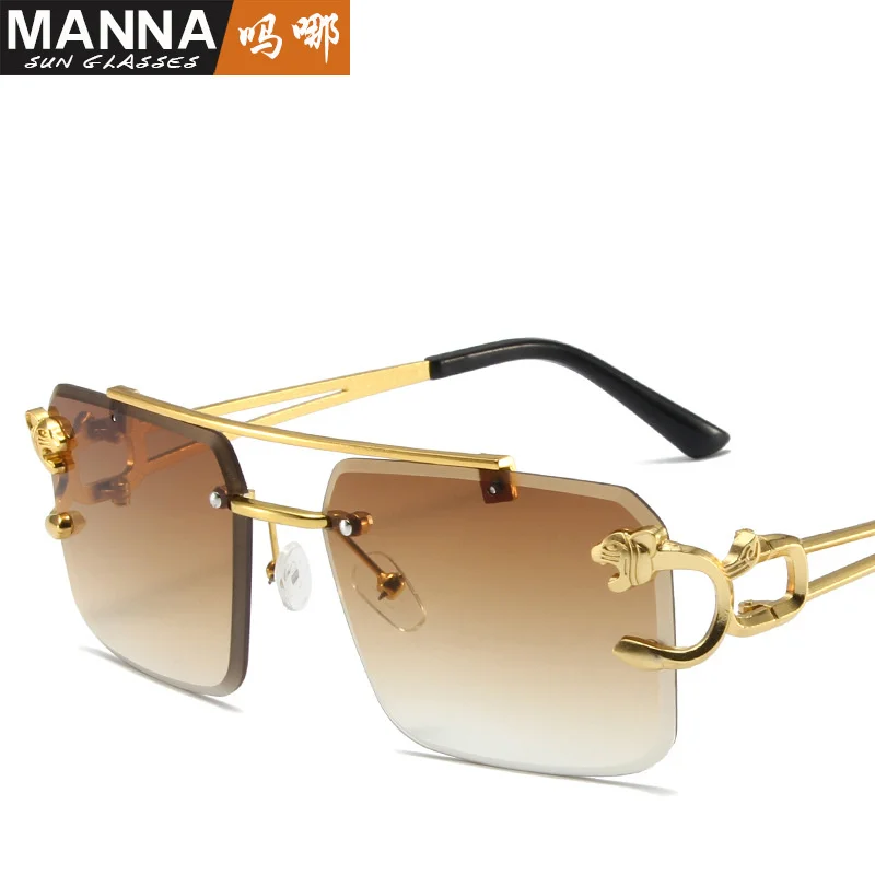 

Fashionable metal sunglasses for men's new double beam square sunglasses, personalized leopard head, sun protection, driving