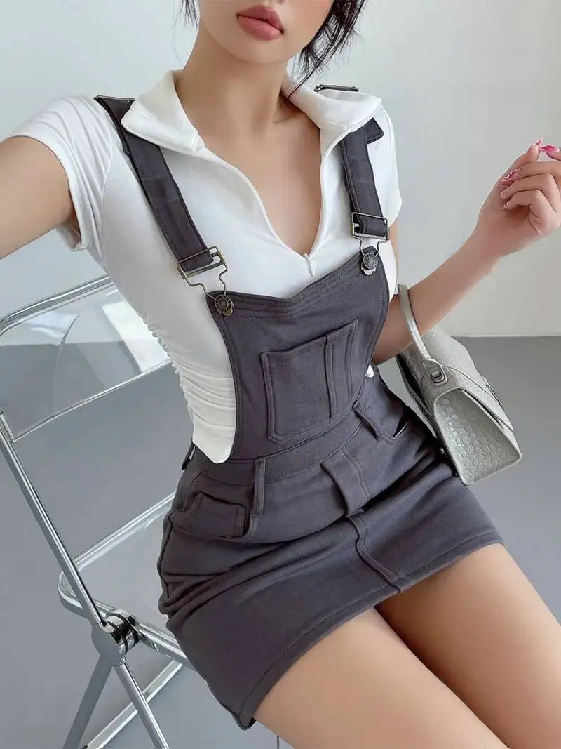 WOMENGAGA Amerikanisches verstellbares Strick-Träger-Minikleid, Denim-Damen, schmale Trägerkleider, hohe Taille, lila, süßer Sommer, FPQ4