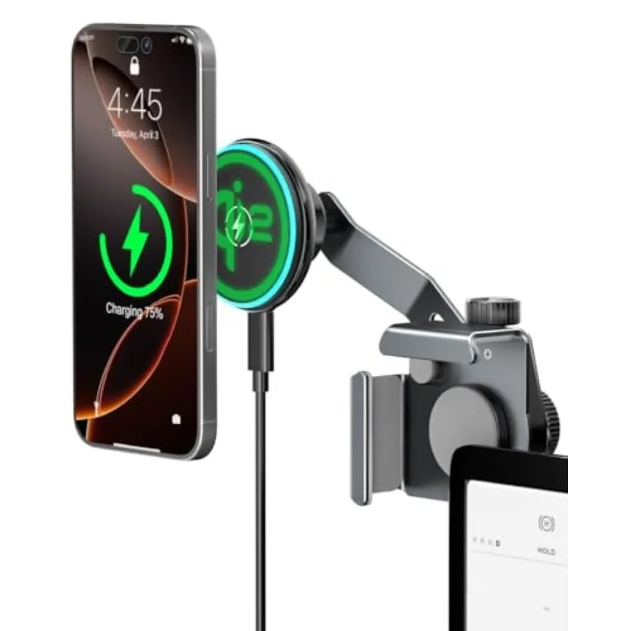 

15W Wireless Charger Phone Mount for Tesla Model Y/3 Extendable Metal Holder Compatible with iPhone MagSafe Magnetic Adjustable