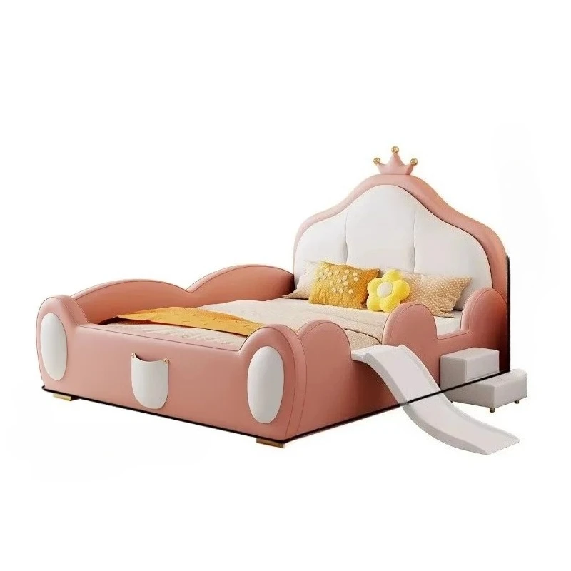 Kinderbett mit Schutzgitter Prinzessinnenbett Weiches Paket-Schutzgitterbett Modern Einfach 1,35 M Einzelbett mit Rutsche Babybetten Camas Para Niños