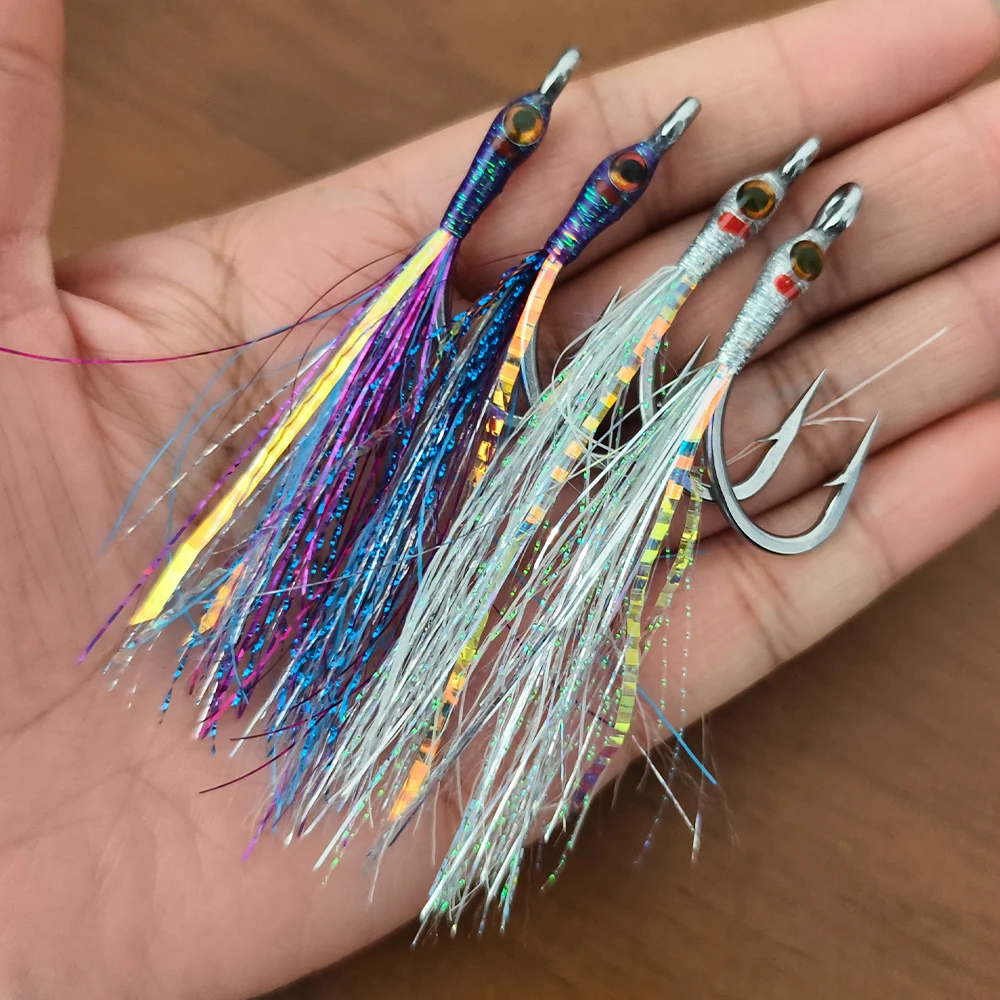 3 Stück 6 Stück # 4/0 Edelstahl-Haken Fliegenfischen Minnow-Köder Epoxidkopf 3D-Augen Leuchtender Glitzer Salzwasser-Angelköder – Detail 6