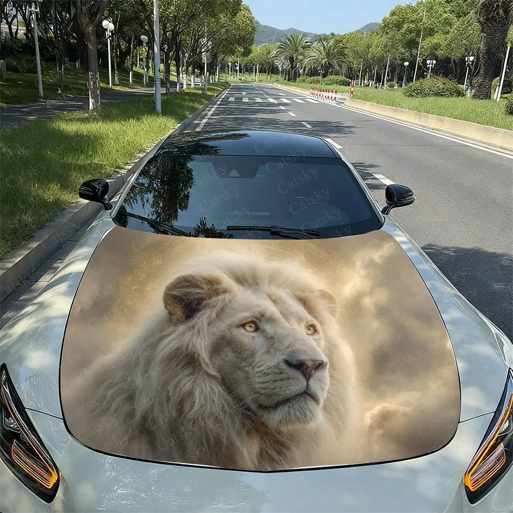 

The Majestic White Lion Car Hood Decal Sticker, Durable Car Vinyl Wraps Suitable For Most Vehicles, Car Engine Hood Protective F