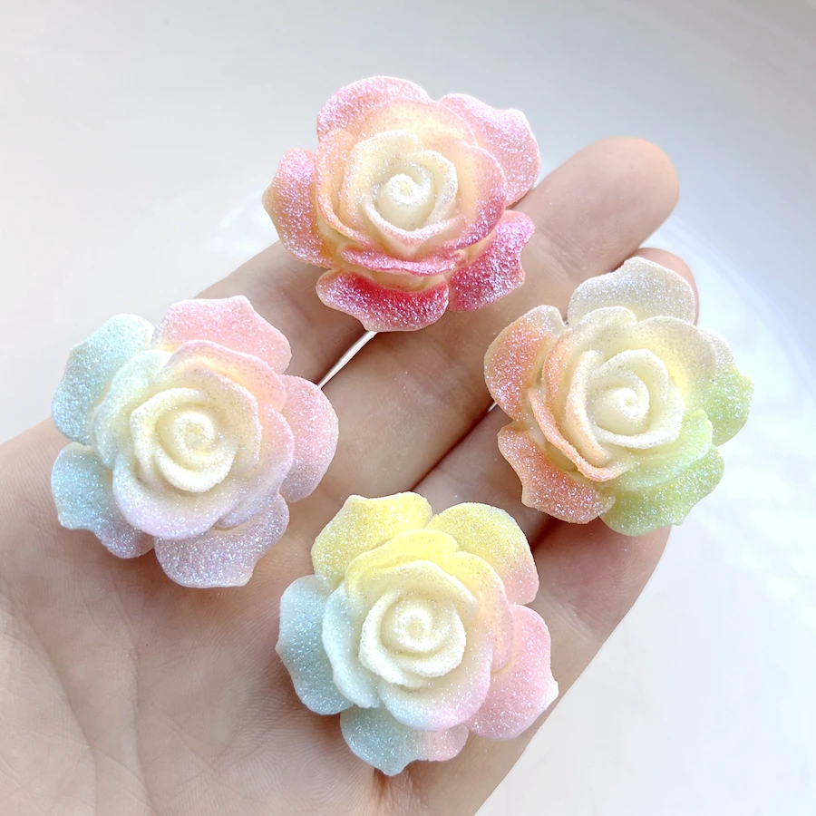 36mm color luminous large Rose Flat back flower Rhinestone decoration DIY bow decal resin craft Flat back resin accessories