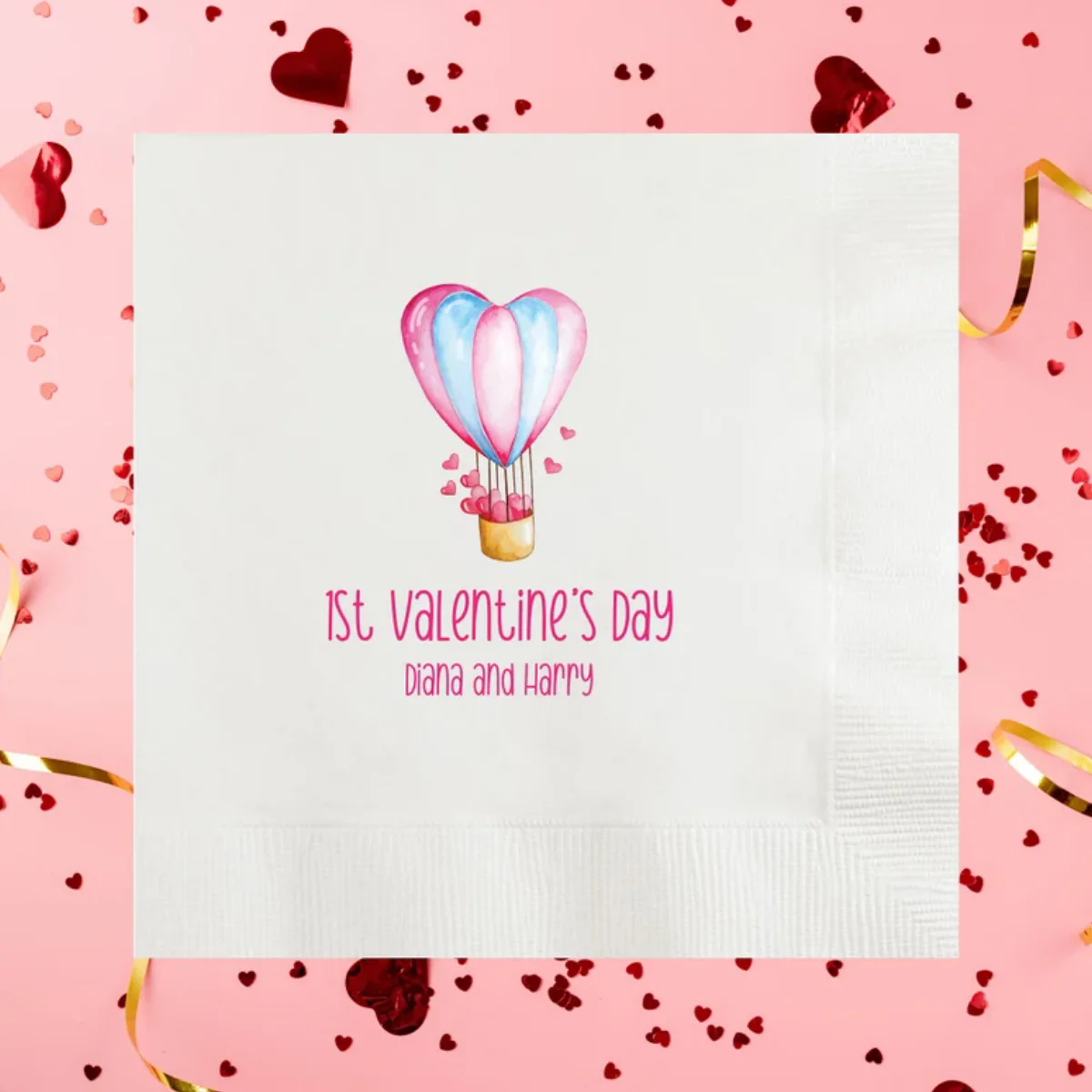 

Happy Valentine’s Day, Personalized First Valentine’s Day Paper Cocktail Napkins, Printable Love Party Decor, February 14, First