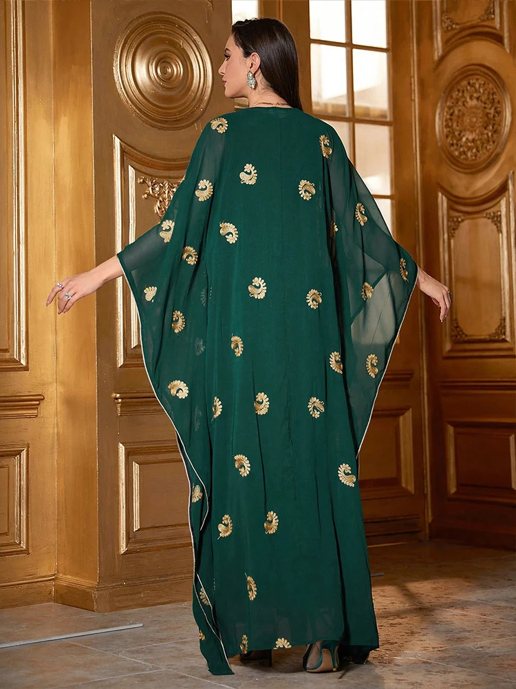 TOLEEN Women Floor-Length Dresses Green Embroidered Evening Dress Middle Eastern ormal Occasion Dress Lady Arab Party Dress