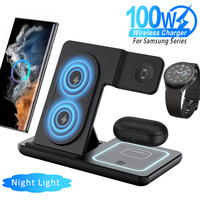 100W 3 in 1 LED Foldable Wireless Charger Stand For Samsung S24 S23 Galaxy Watch 2-8 Active 1 2 Buds Pro Fast Charging Station