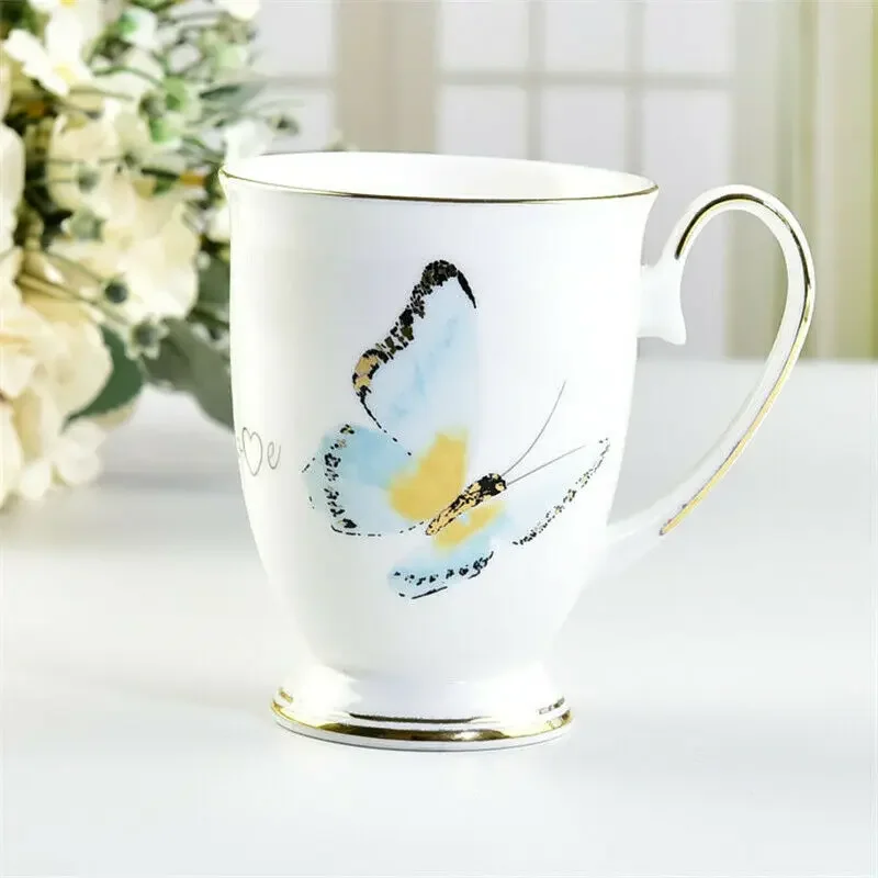 Bone China Coffee Mug Pastoral Household Fine Ceramic Breakfast Milk Cup Fashion Floral Goblet for Tea Beer Whisky Drinkware