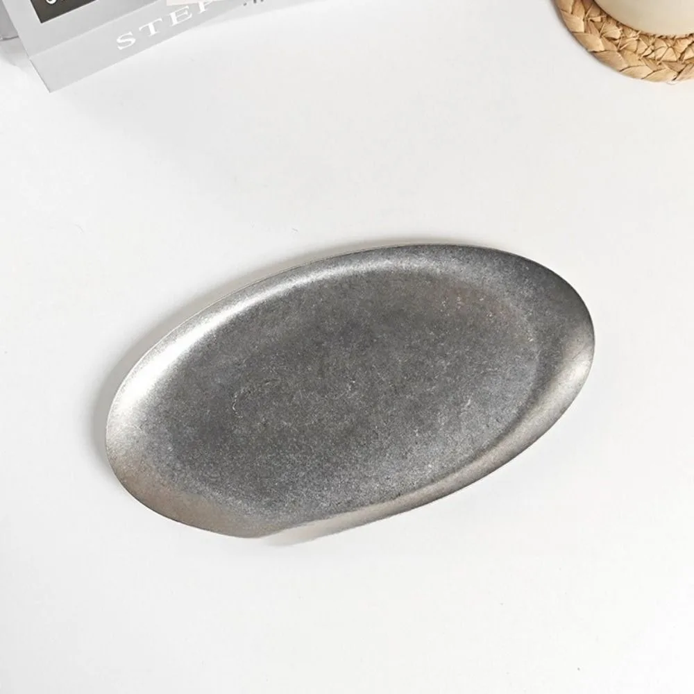 New Retro Stainless Steel Trays Rectangle Oval Sushi Plates Industrial-style Tableware Shallow Plates