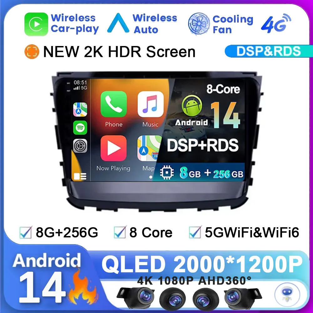 Android 14 System 8 Core For SsangYong Rexton 2019 Auto Multimedia GPS Stereo Wireless Carplay Player 5G WIFI Rear View No DVD