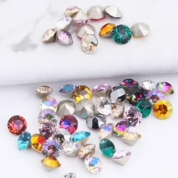 100pcs Nail 33cuts AB Colors Shining Round jewelry crystal pointed bottom Boutique diamond glass nail diamond decoration