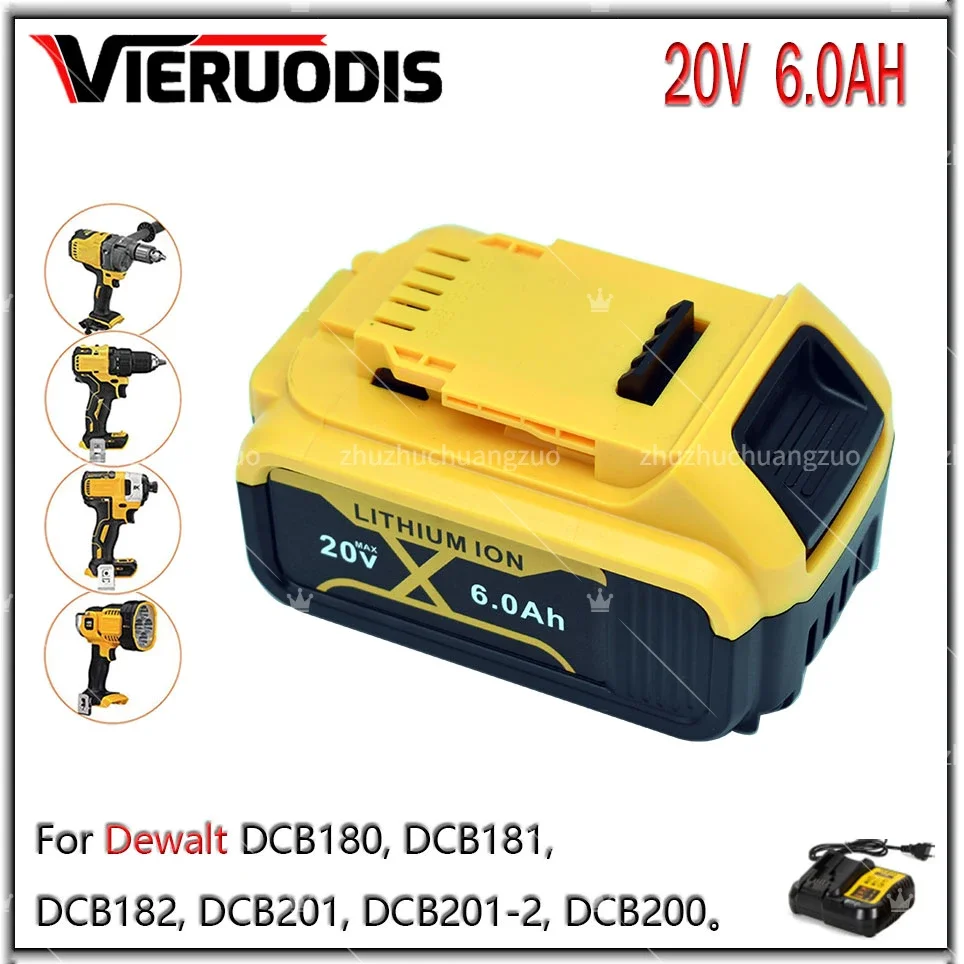 

20V 6Ah 4Ah 8Ah Lithium Battery for DeWalt power Tools DCB184 DCB200 rechargeable electric tool 20v 6000mah Battery set