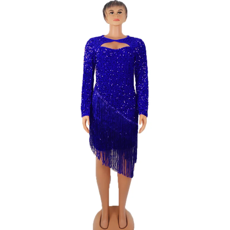 

Модное эластичное облегающее платье с блестками и длинным рукавом