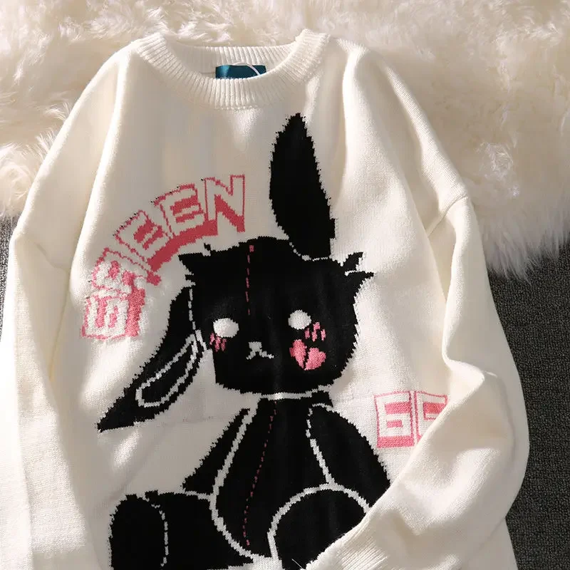 Kawaii Rabbit Cute Oversize Sweater Women Autumn Winter Y2K Tops Couple Pullovers Comfortable Loose Knitwear 2024 New Style