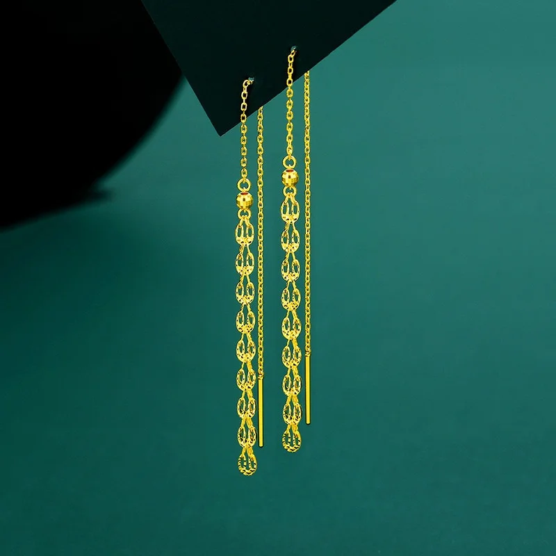 

Women's AU999 24K Gold Ear Drops New Long Phoenix Tail Tassel Ear Threads, Elegant Earrings, Valentine's Premium Gift for Lover
