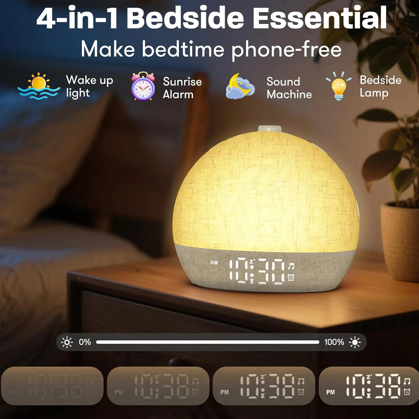 

Будильник-светильник Sunrise с функцией имитации рассвета, генератор белого шума с 30 успокаивающими звуками, регулируемая яркость ночного света, подарок для тех, кто спит глубоко