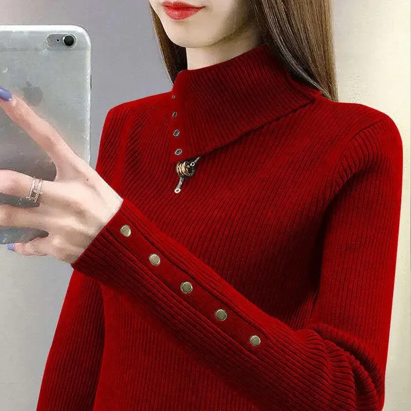 Women Solid Turtleneck Sweater Autumn Winter Thick Warm Long Sleeve Pullovers Ladies Jumper Knitted Coat Female Outfit Clothing