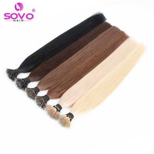Imagen 2 del producto 100 hebras Nano anillos Micro enlaces extensiones de cabello humano Rubio Natural Micro cuentas bucle Pre unido Remy cabello liso europeo
