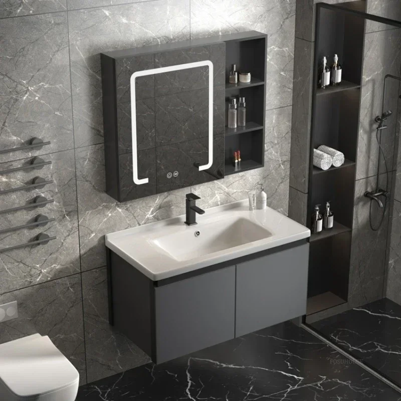 

New Space Aluminum Mirror Bathroom Cabinets Ceramic Wash Basin Cabinet Bathroom Sink Combination Home Furniture Integrated