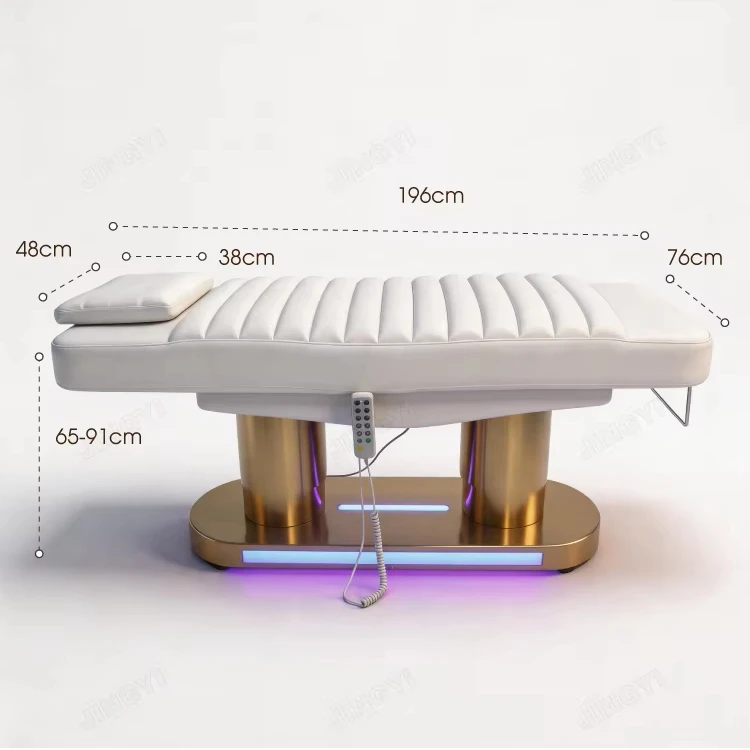 Factory Custom New Electric Massage Table Massage Bed Gold And White 4 Motors Curved Lash Bed Eyelash Facial Spa Beauty Bed