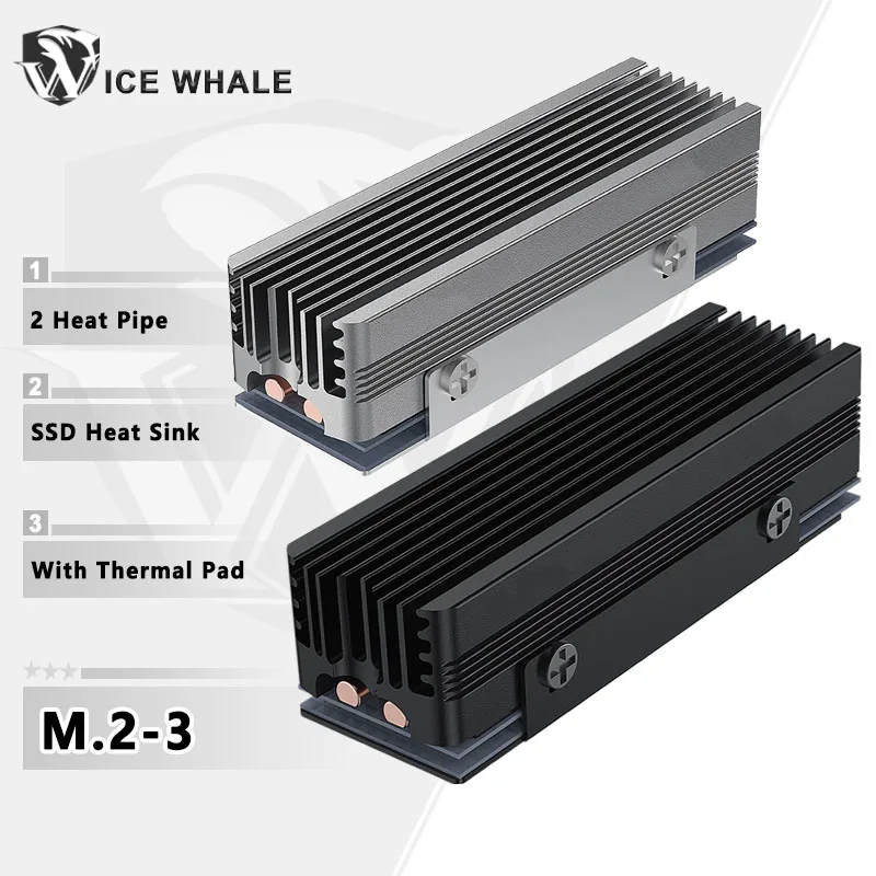 

ICE Whale M.2-3 2 Heat Pipes M.2 2280 SSD Heat sink Solid State Drive Radiator For M.2 NVMe 2280 SSD Cooler with Thermal Pad