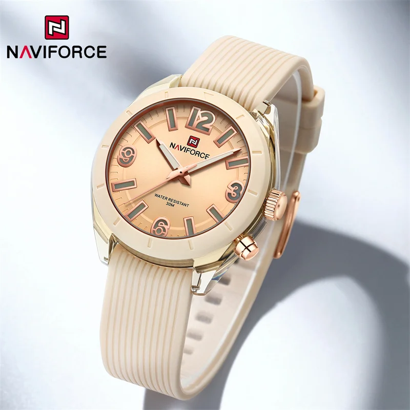 Relojes NAVIFORCE para mujer, elegante reloj de pulsera de cuarzo con correa de silicona creativa a la moda para mujer, reloj resistente al agua,