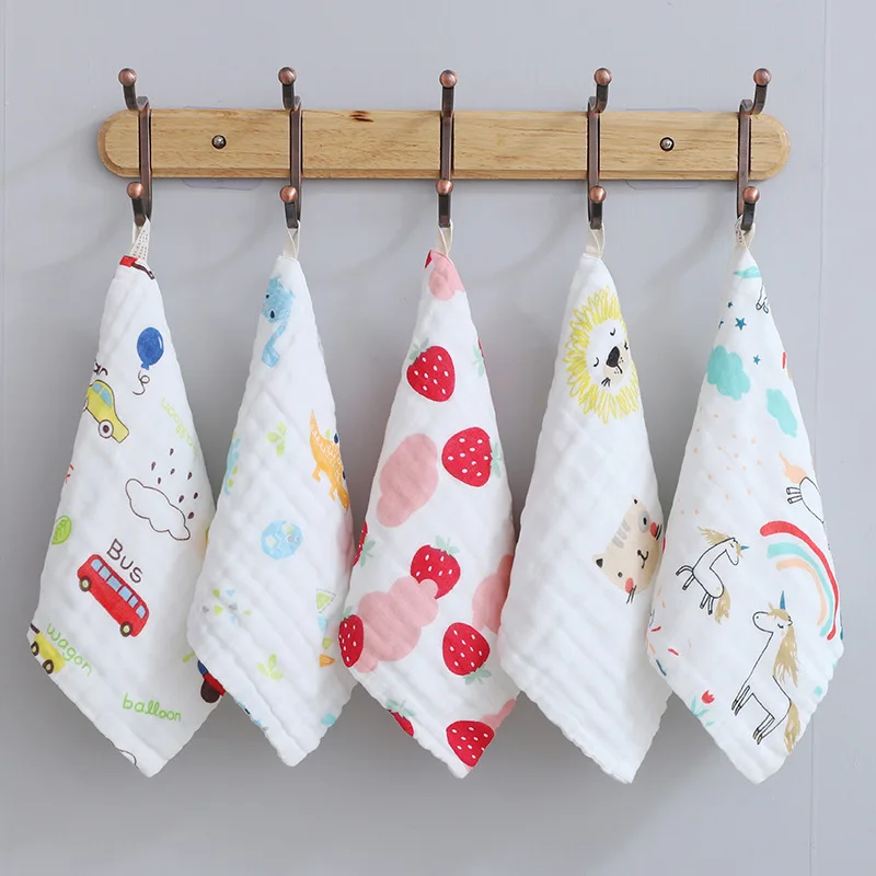 High Density Pure Cotton Seersucker Square Towel Six Layer Washable Handkerchief Absorbent Towel Printed Children's Saliva Towel