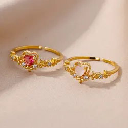 Zircon Heart Rings For Women Stainless Steel Adjustable Heart Ring 2023 Trend Wedding Jewelry free shipping anillos
