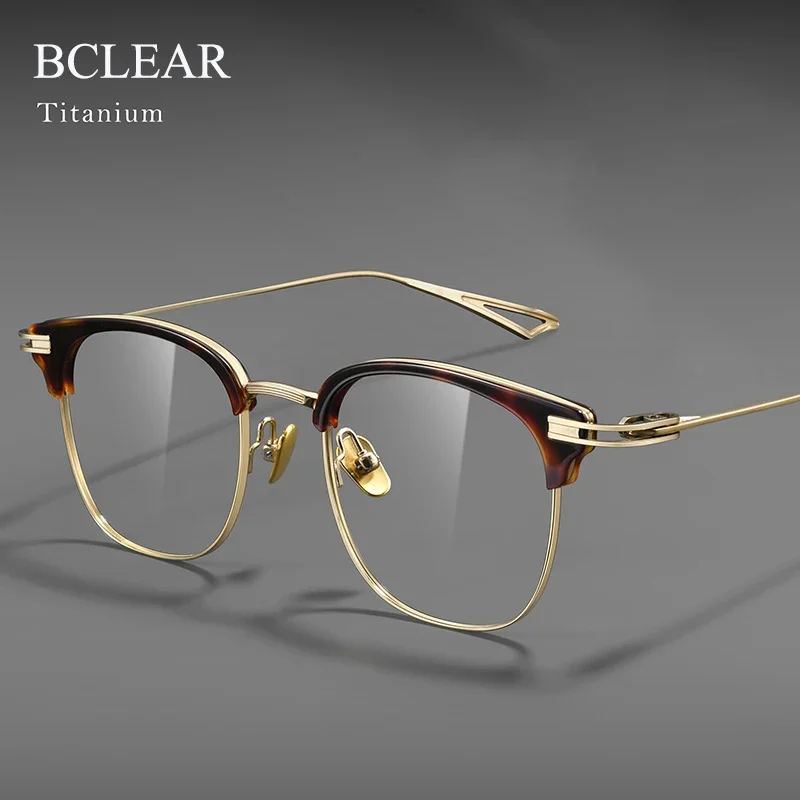BCLEAR Luxury Vintage Handmade Tortoise Browline Eyeglasses Frame Unisex Acetate Titanium Myopia Glasses Daily Fashion Spectacle