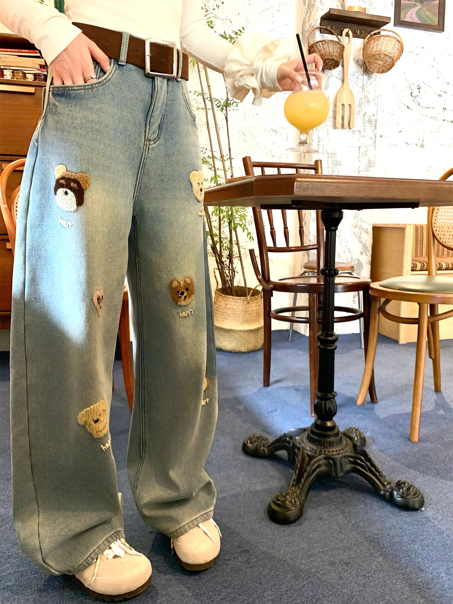 

Джинсы Xuekeke с вышивкой, свободные, прямого кроя, женские, модные, универсальные, длинные брюки, повседневные, с машинной вышивкой